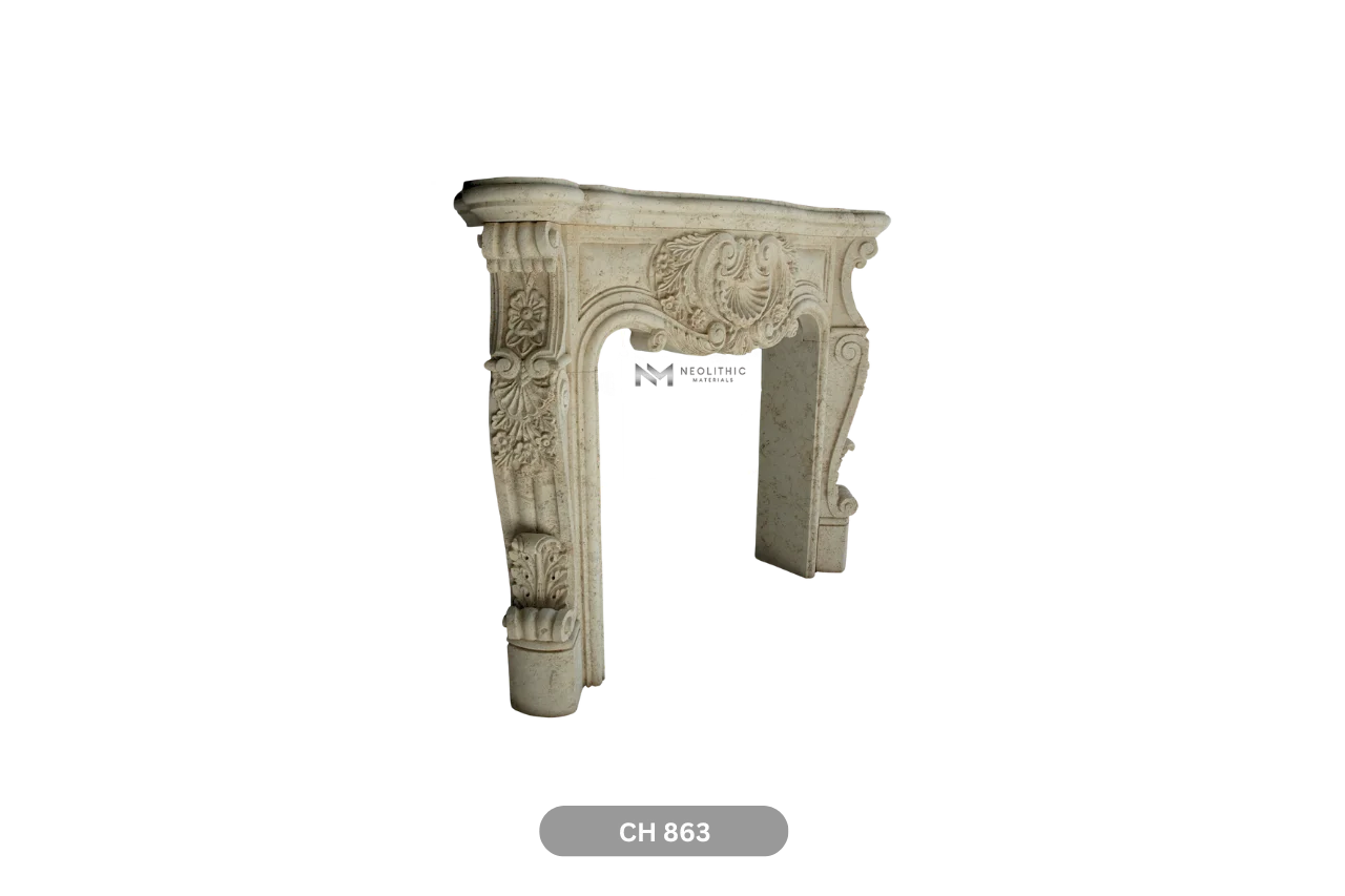 Limestone Fireplace Mantel - Image 3